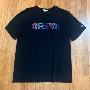 Men’s medium Champion black cotton t-shirt with multi-colored embroidered
L